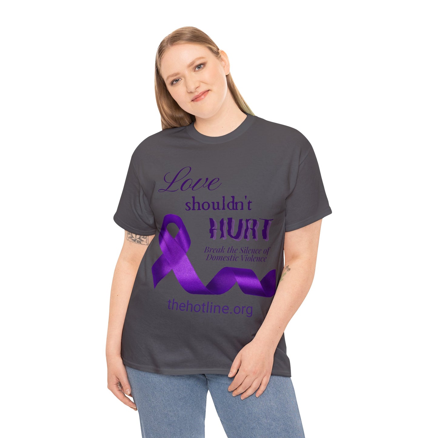 Love Shouldn't Hurt DVA Heavy Cotton Tee (Purple Graphic)