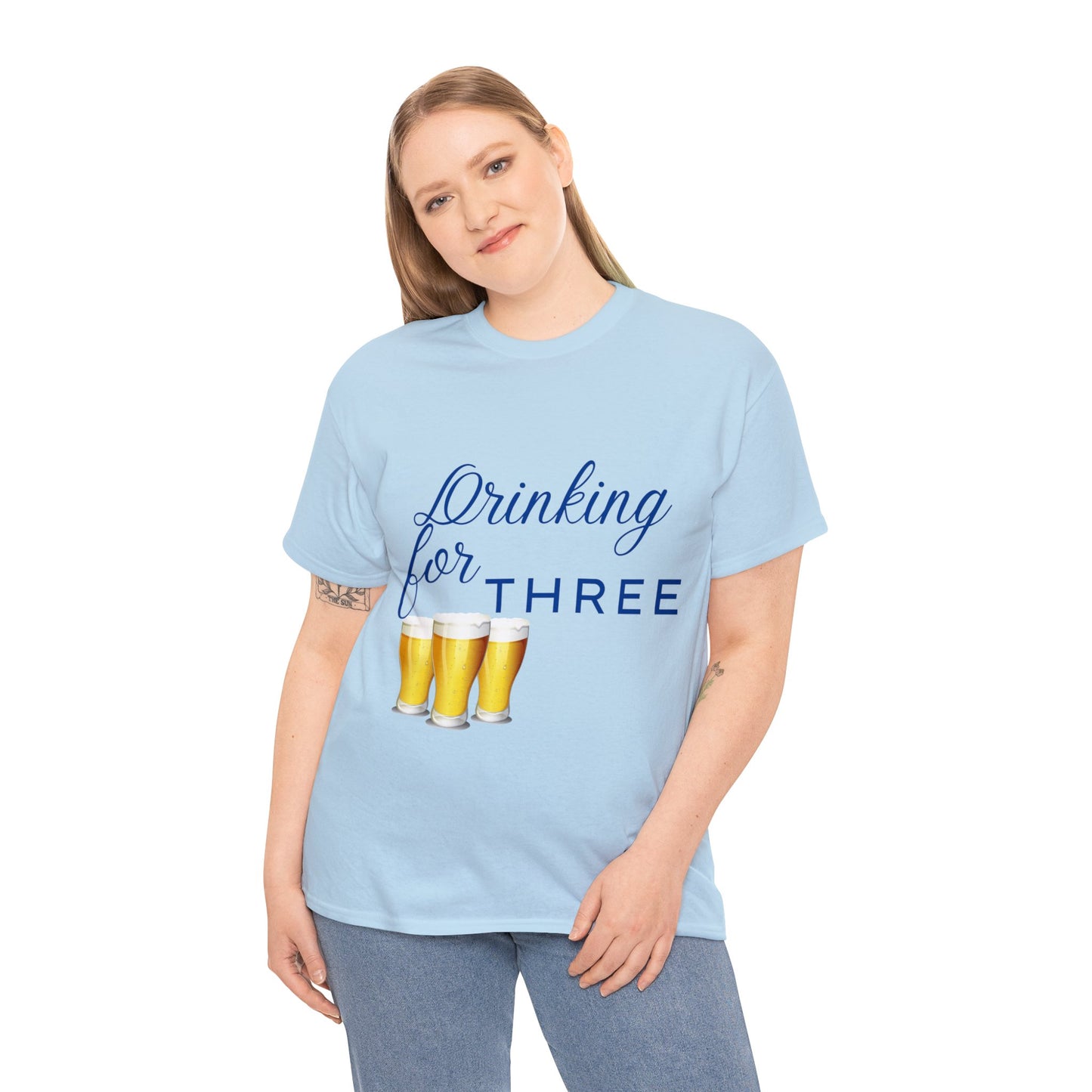 His/Hers - Drinking for Three Unisex Heavy Cotton Tee (Blue Graphic)