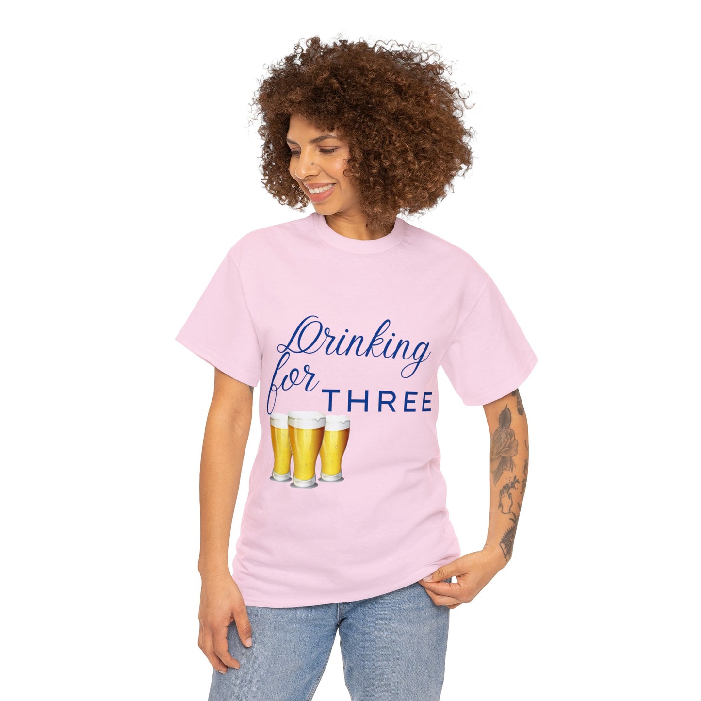 His/Hers - Drinking for Three Unisex Heavy Cotton Tee (Blue Graphic)