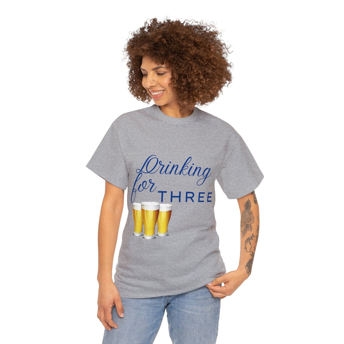 His/Hers - Drinking for Three Unisex Heavy Cotton Tee (Blue Graphic)