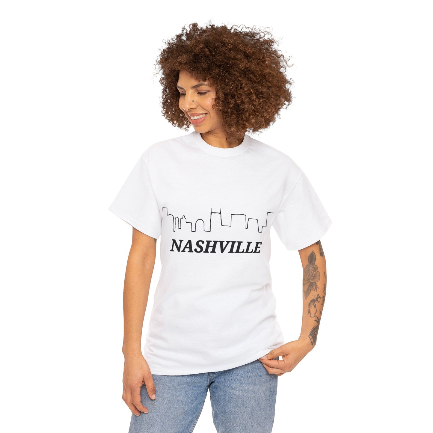 Nashville - Nashville Skyline Unisex Heavy Cotton Tee (Black Graphic)