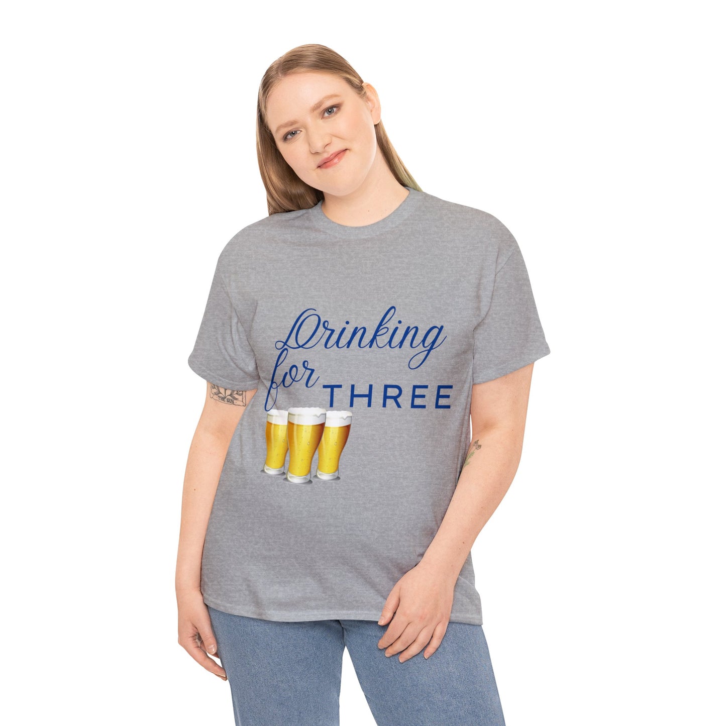 His/Hers - Drinking for Three Unisex Heavy Cotton Tee (Blue Graphic)