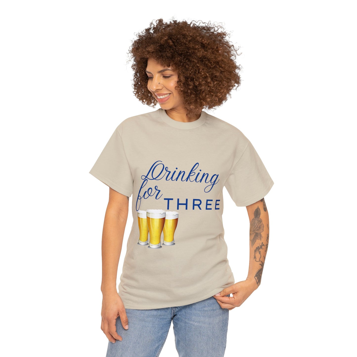 His/Hers - Drinking for Three Unisex Heavy Cotton Tee (Blue Graphic)