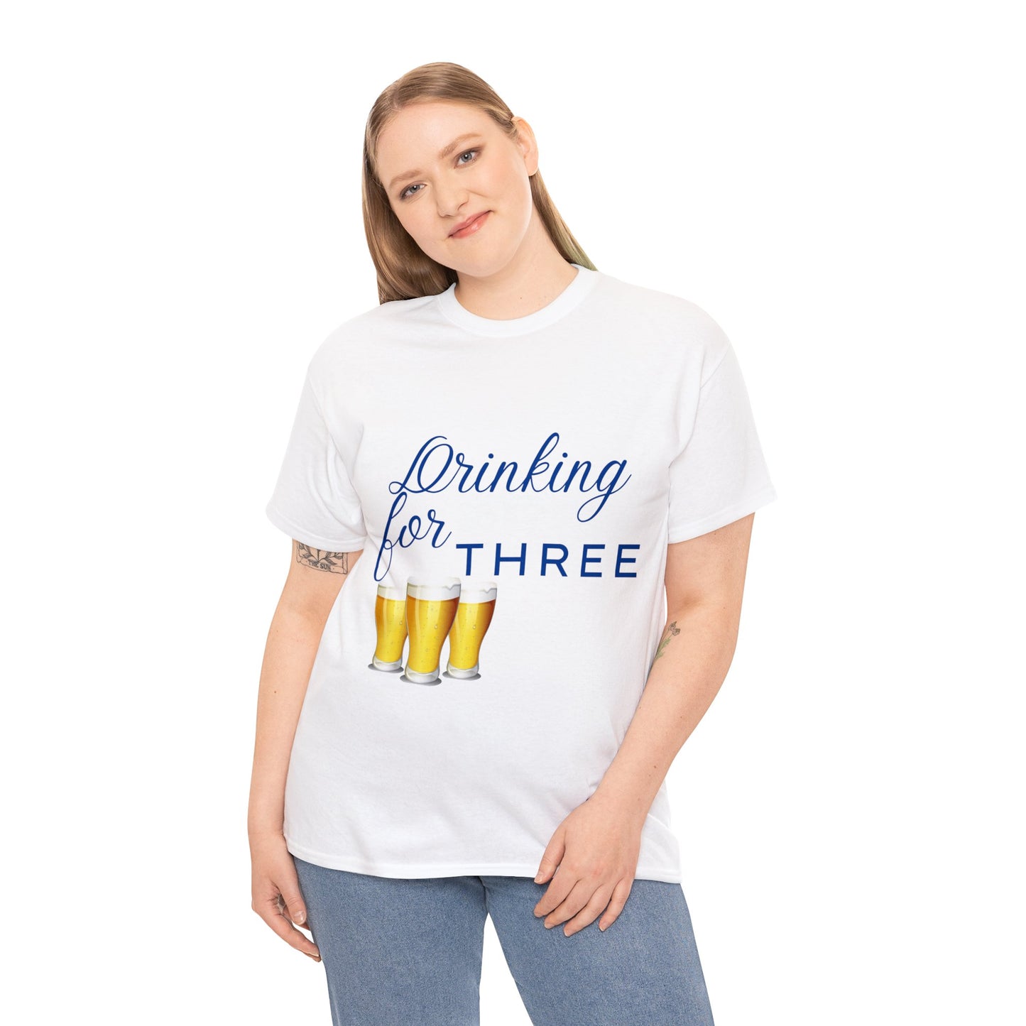 His/Hers - Drinking for Three Unisex Heavy Cotton Tee (Blue Graphic)