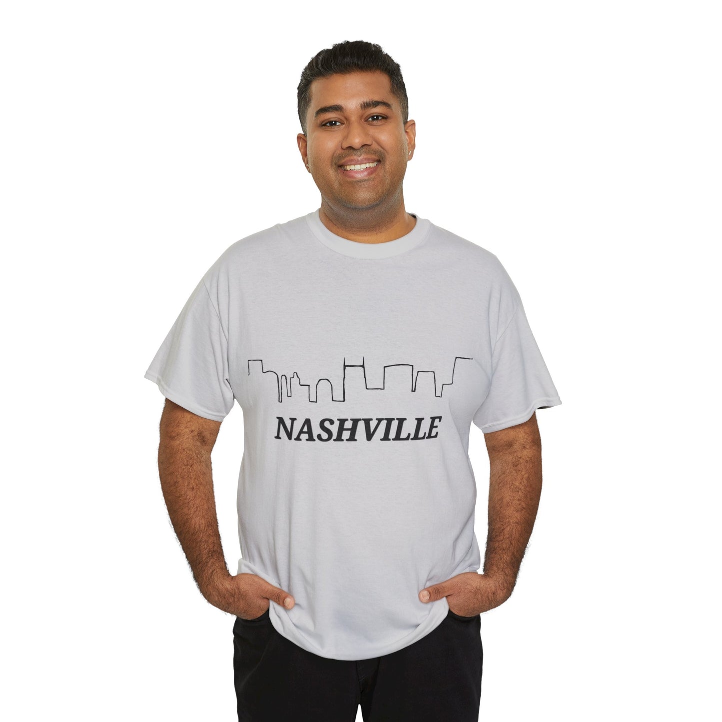 Nashville - Nashville Skyline Unisex Heavy Cotton Tee (Black Graphic)