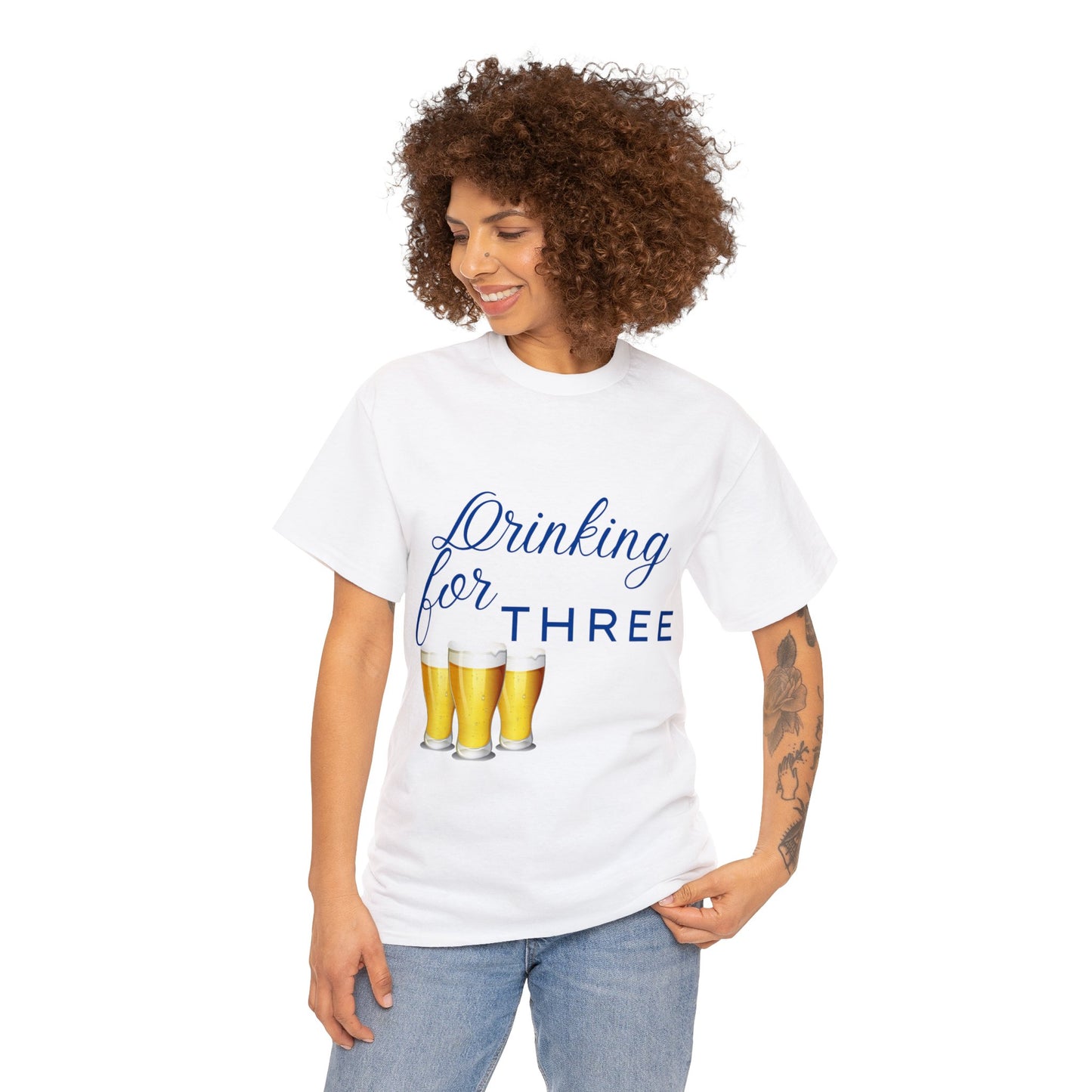 His/Hers - Drinking for Three Unisex Heavy Cotton Tee (Blue Graphic)