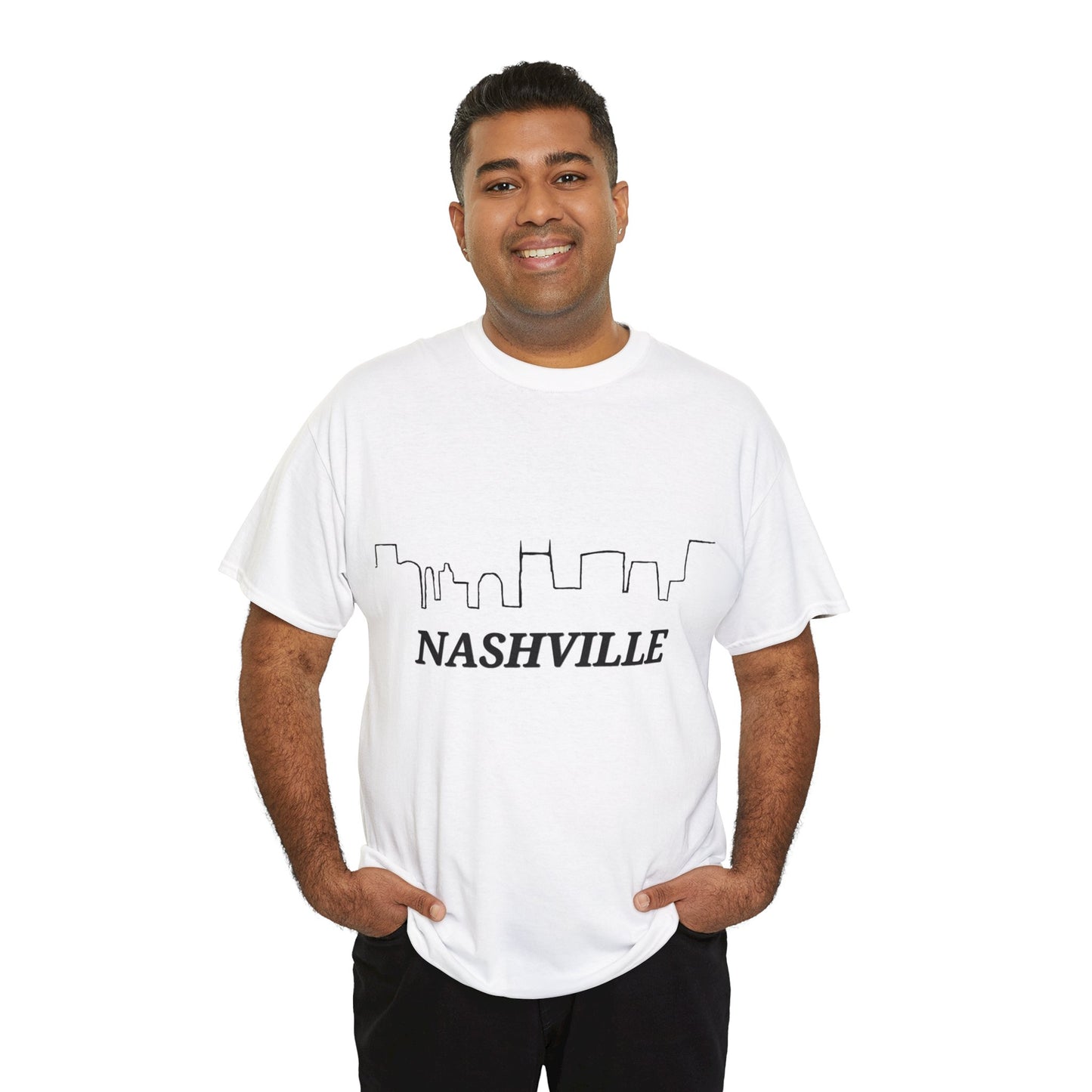 Nashville - Nashville Skyline Unisex Heavy Cotton Tee (Black Graphic)