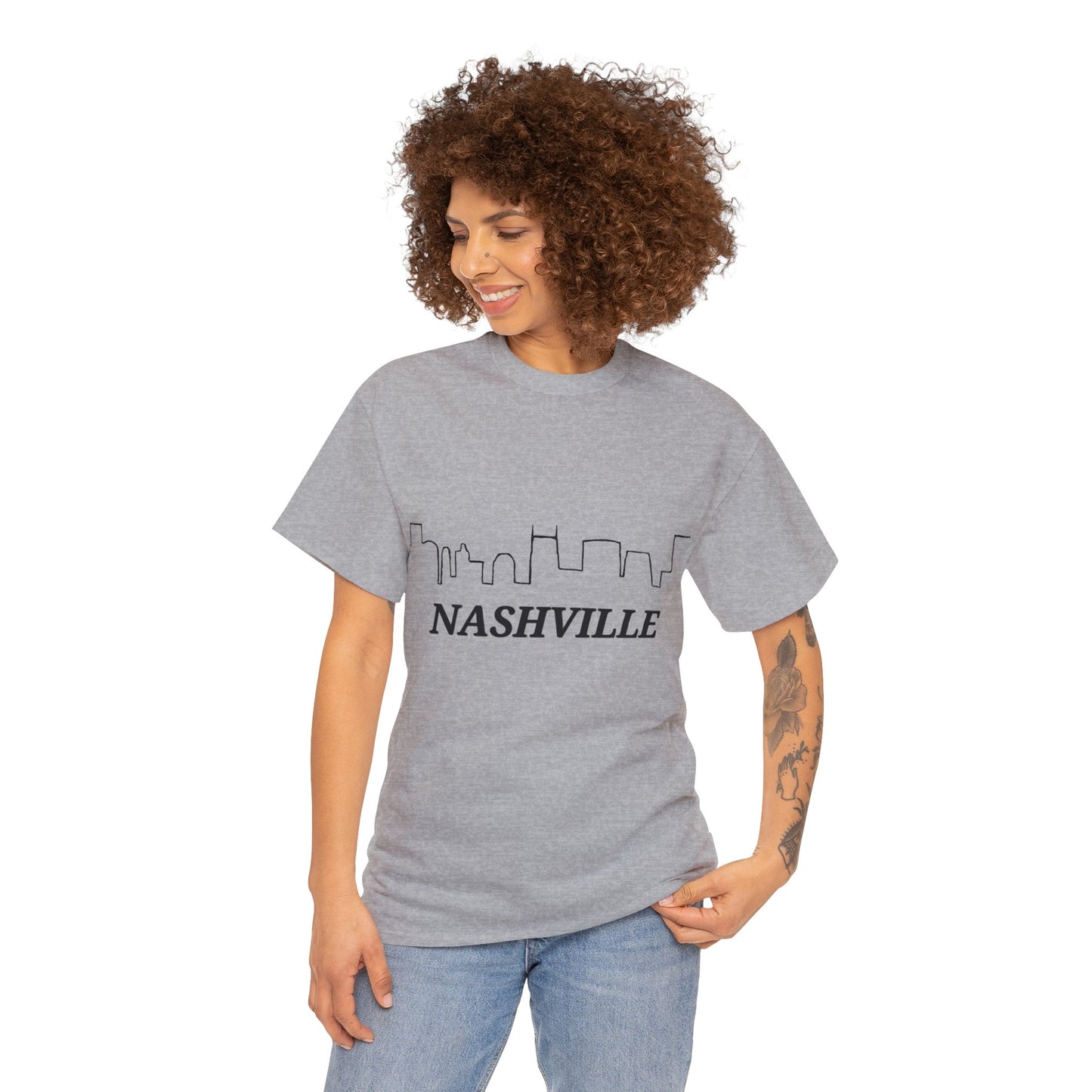 Nashville - Nashville Skyline Unisex Heavy Cotton Tee (Black Graphic)