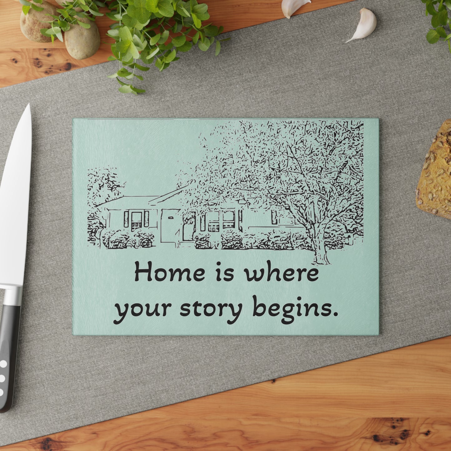 Home is Where Sketch Glass Cutting Board