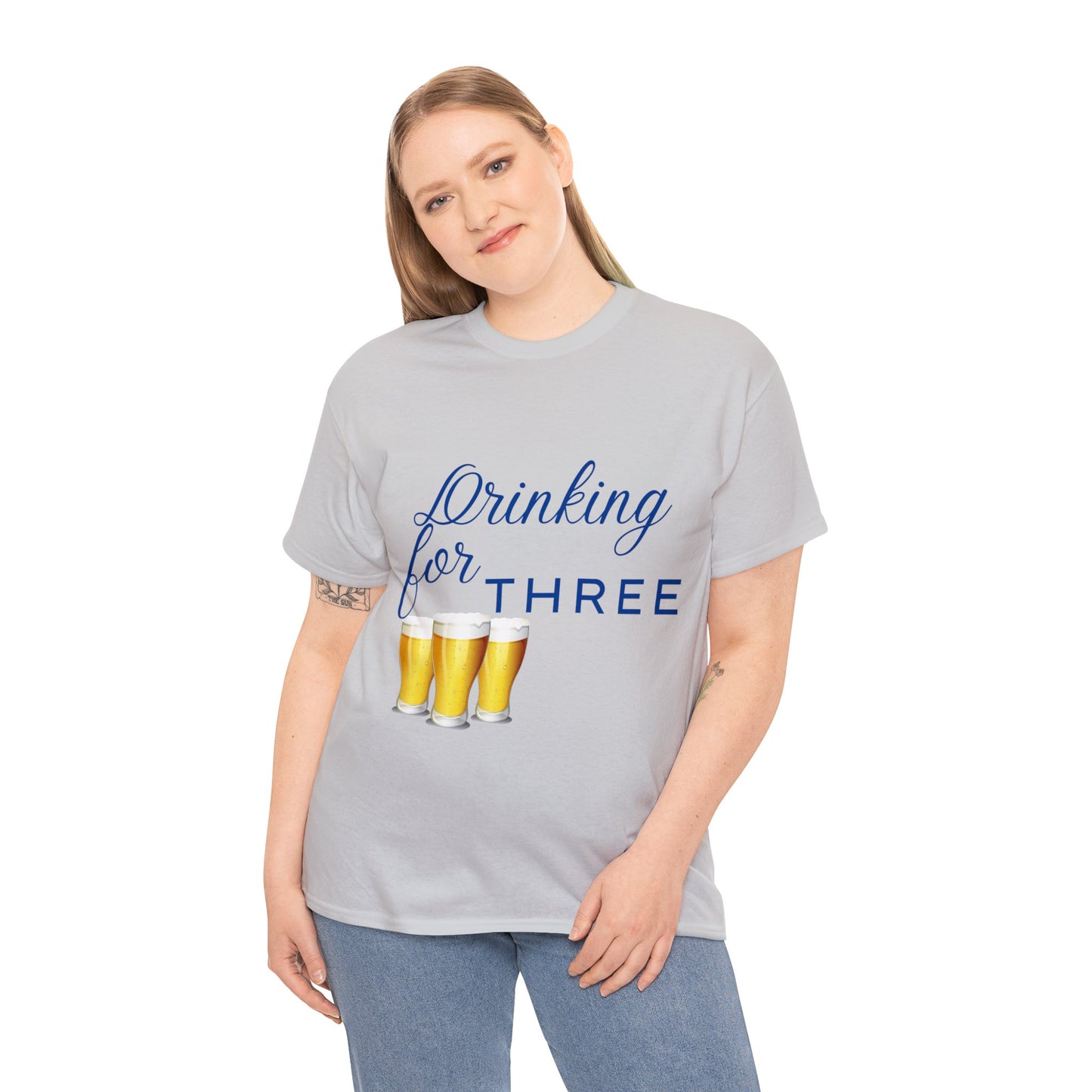 His/Hers - Drinking for Three Unisex Heavy Cotton Tee (Blue Graphic)