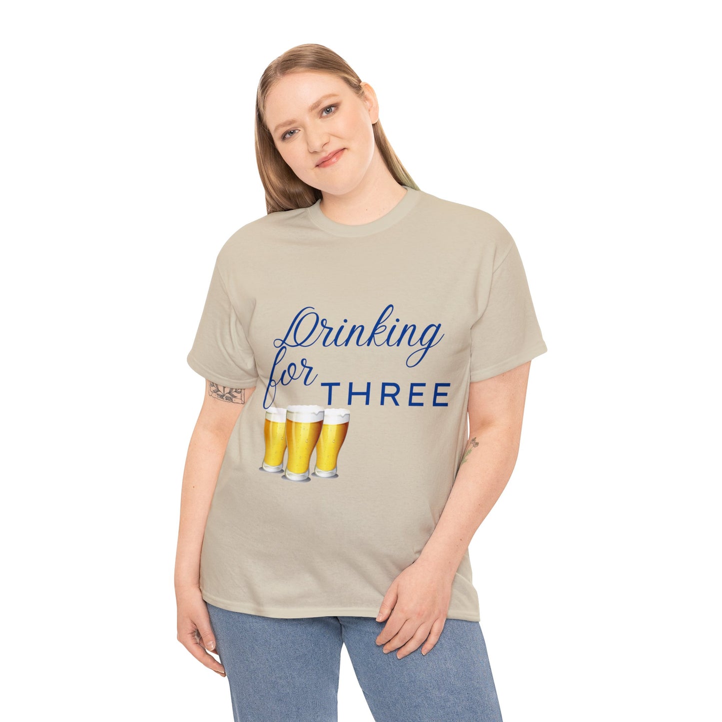 His/Hers - Drinking for Three Unisex Heavy Cotton Tee (Blue Graphic)